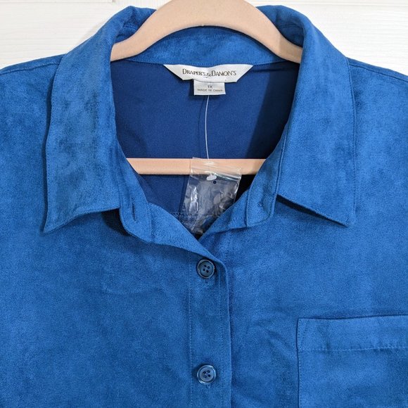 Draper's & Damon's Blue Microsuede Button Up Round Hem Shacket - size 1X NWOT - Picture 5 of 14